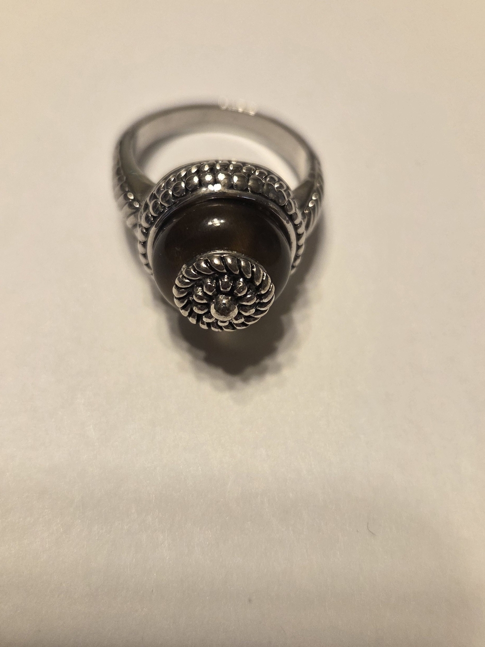Silver-Tone Brown Glass Ring Size 9